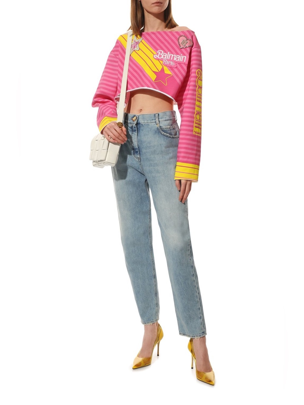 Balmain x Barbie Pink Cotton Off-The Shoulder Crop Top - Picture 4 of 9